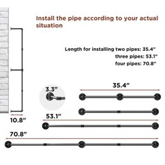 Long Clothes Rack 71″Pipe Wall Mounted Garment Rack Hanging Rod Clothing Storage