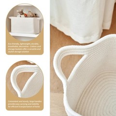 3 Packs Cotton Rope Woven Basket With Handles for Shelves -15″*10.2″*9.1″(White)