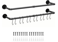 Perchero industrial de pared en hierro, set de 2 barras resistentes para ropa