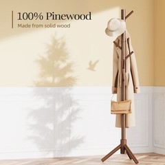 Pipishell Sturdy Wooden Coat Tree 8 Hooks 3 Adjustable Sizes For Clothes Hat
