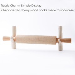 Wooden Rolling Pin Holder for Wall – 2 Pack Cherry Wood Wall Mounted Rustic D…
