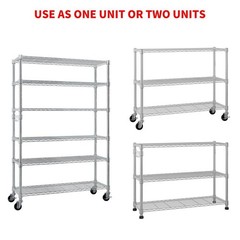Heavy Duty Adjustable 6-Tiers Metal Shelving Rack for Garage Kitchen with Wheels