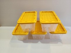 5 x Lowe’s Teeny Tiny Tote Mini Plastic Storage Totes New, Clear Yellow