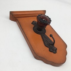 Vtg Red Glass Door Knob Repurposed Into Wall Hook with Mini Shelf Orange Decor