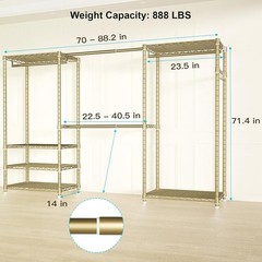 E1 Heavy Duty Closet Garment Rack, 6 Tiers Adjustable Metal Freestanding Expa…