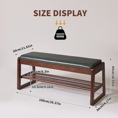 Shoe Storage Bench 39.37″ with Vegan Leather Seat, Lift Top & Shelves, Entryway