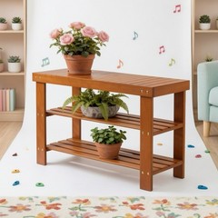 3-Tier Bamboo Shoe Rack Bench – Entryway Mudroom Wooden Storage Shelf Walnut