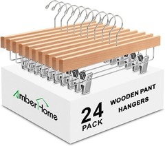 24 Pack Natural Wood Clip Hangers, 14″ for Pants Skirts Jeans