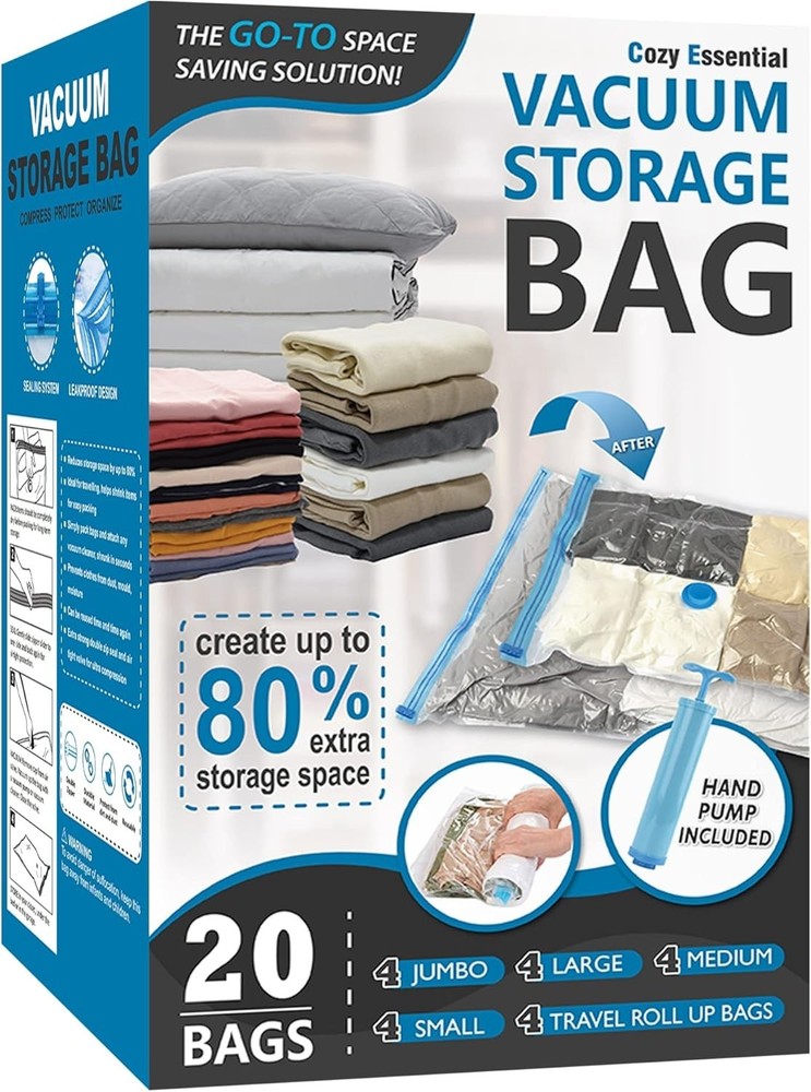20 Packs Vacuum Storage Bags Space Saver Bags (4 Jumbo/4 Large/4 Medium/4 Smal