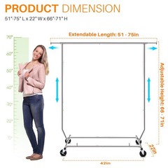 Clothes Rack with Lockable Wheels Height Adjustable Clothing Rack Clothing Ra…