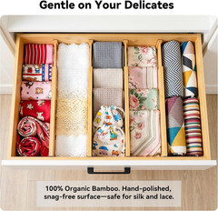 4 Pack Deep Drawer Dividers, 6″ High Bamboo Expandable Drawer Organizers, 17-22″