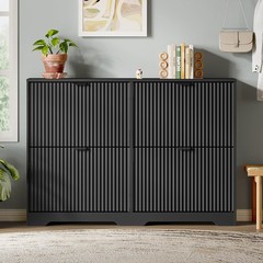 Shoe Storage Cabinet for Entryway with 4 Flip Drawers, Hidden Slim Wood Shoe