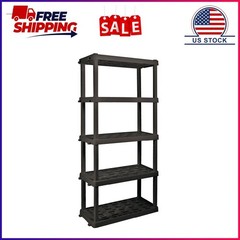Hyper Tough Plastic Storage Shelves Garage Shelving Unit 5-Tier 73.80″H x 17.75″