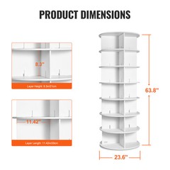 7-Tier Rotating Shoe Rack Tower 360° Spinning Shoe Display Carousel White
