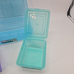 Lot Of 3 Stuffers Fliptop Stackable Storage Bin Hinge Lid Plastic Container