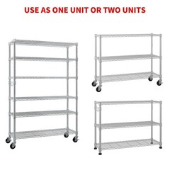 Adjustable Storage Shelves 6 Tier Wire Shelving Unit Garage Rack with Wheel