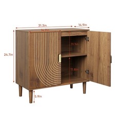 Line Groove Walnut Buffet Sideboard Cabinet 2 Door Accent Storage Cabinet
