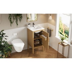 18 Inch Natural Wood Bathroom Vanity Cabinet with Ceramic Sink Adjustable Shelf