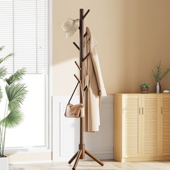 Pipishell Sturdy Wooden Coat Tree 8 Hooks 3 Adjustable Sizes For Clothes Hat