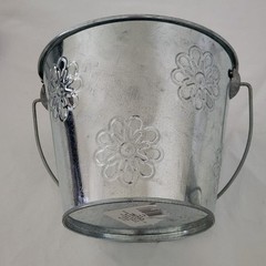 Lot 3 Silver Metal Bucket Pail Handle Tin 4.5 x 5.5″ Embossed Flowers Galvanized
