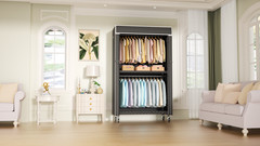 Rolling Clothing Rack with Cover, Metal Garment Storage Wardrobe, 450 lbs Capaci