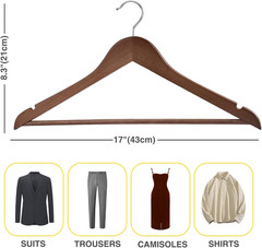 30 Pack Heavy Duty Wooden Hangers with Notches – Walnut Closet Organizers