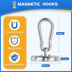 Carabiner Magnetic Hooks 150LBS 4 Pack Strong Magnet Hooks Heavy Duty With Swive