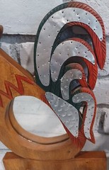 Wood Vintage Rooster Mirror Wall Hanging Coat Rack 9 1/2″ x 15″