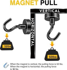 Versatile Magnetic Hooks 50 LB Capacity 20 Pack Black Neodymium for Home Office
