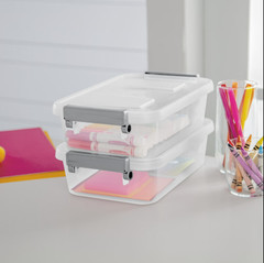 2 Pack 2.7QT Small Latching Storage Bins Clear Organizer Containers Gray Lid