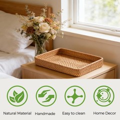 Lightweight and Elegant Rattan Wicker Tray – Perfect for Home Decor 14.6″ x 9.1″