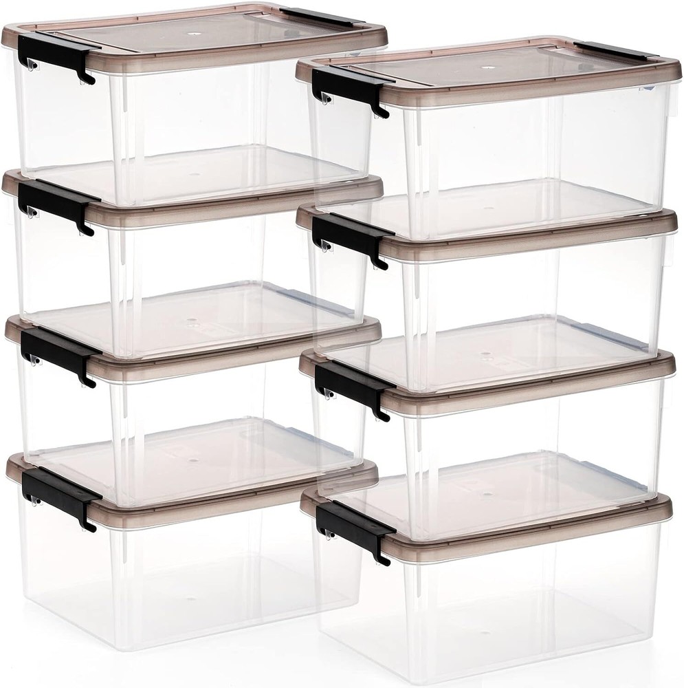 Nicunom 8 Packs Small Storage Bins with Lids, 9.1″L x 6.7″ W x 4.1″ H, Clear