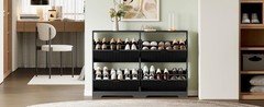Shoe Storage Cabinet for Entryway with 4 Flip Drawers, Hidden Slim Wood Shoe
