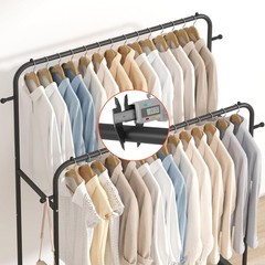Double Rods Garment Rack with Wheels, Clothing Rack for Hanging Clothes,4 Hoo…