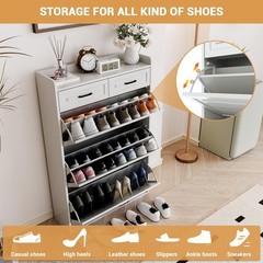 Shoe Cabinet with 3 Flip Drawers and 2 Storage Drawers for Entryway Hallway