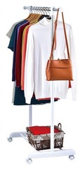 Adjustable Metal Rolling Garment Clothes Rack, Chrome & White
