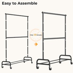 MISSLO Heavy Duty Clothes Rack for Hanging Clothes Rolling Clothing Rack Heavy D
