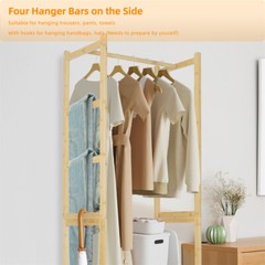 Large Bamboo Garment Rack Coat Storage Shelves Clothes Rail+ Pant Rack + Cabinet