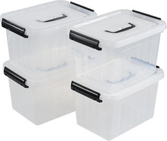 Clear Plastic Storage Box with Lid & Latch – 4 Pack, 5L Bins with Handle