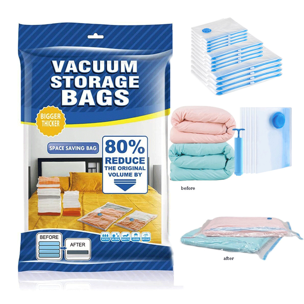 12 Pack Vacuum Storage Bags – 2 Jumbo, 5 Large, 5 Medium – Space Saver+Hand Pump