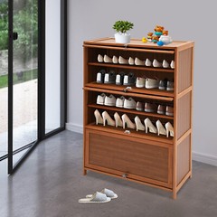 32In Entryway Bamboo Shoe Cabinet 7-Tier Storage w/ 3 Flip-Up Doors