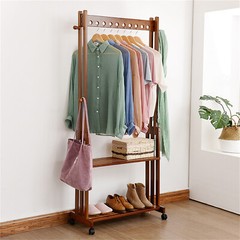 Vintage Heavy Duty Wooden Clothes Rail Rack Garment Shoes Shelf With 4 Wheels