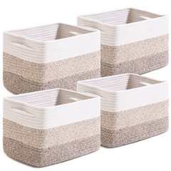 4 Pack Gradient Brown Woven Cotton Rope Baskets For Shelves 12.7×9.1×7.9 In