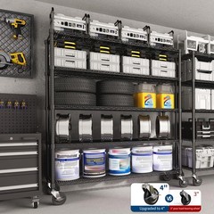 5 Tier Heavy Duty Rolling Steel Shelving Unit 2200lb 4″ Locking Wheels 59in Wide