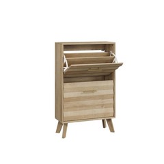 23.6-inch Mid-century Modern Freestanding Oak Wood Slim Flip-Top Shoe Cabinet