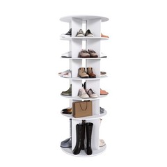 6-Tier Rotating Shoe Rack Tower 360° Revolving Shoe Display Carousel White
