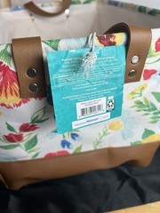 2 Pioneer Woman Patchwork Medley Canvas Basket Faux Leather Handles & Bottom New
