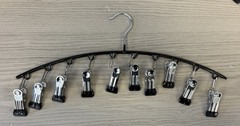 Lot of 9 Metal 9-Clip Skirt Pants Hangers Black Chrome Closet Organizer