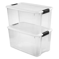 70 Qt. Clear Plastic Stackable Storage Bin W/ White Latch Lid, 16-Pack