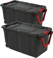 40 Gallon Durable Plastic Storage Tote Organize Box Latching Lid Pull Handle 2ps